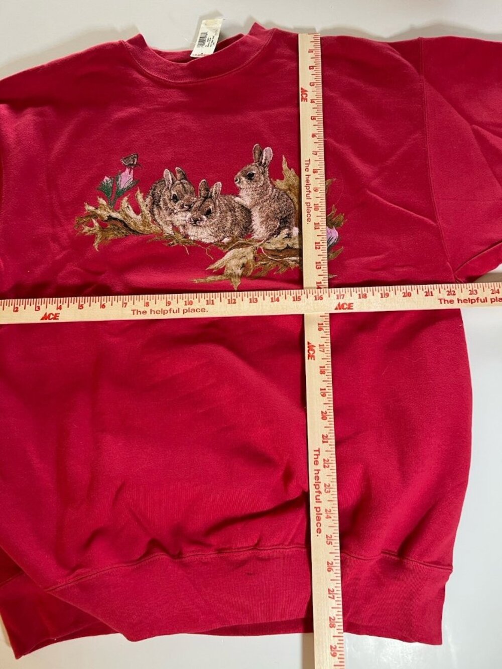 NEW Vintage 90 Deadstock Cotton Deluxe pink BUNNIES Easter sweatshirt XL cottage - Picture 6 of 10